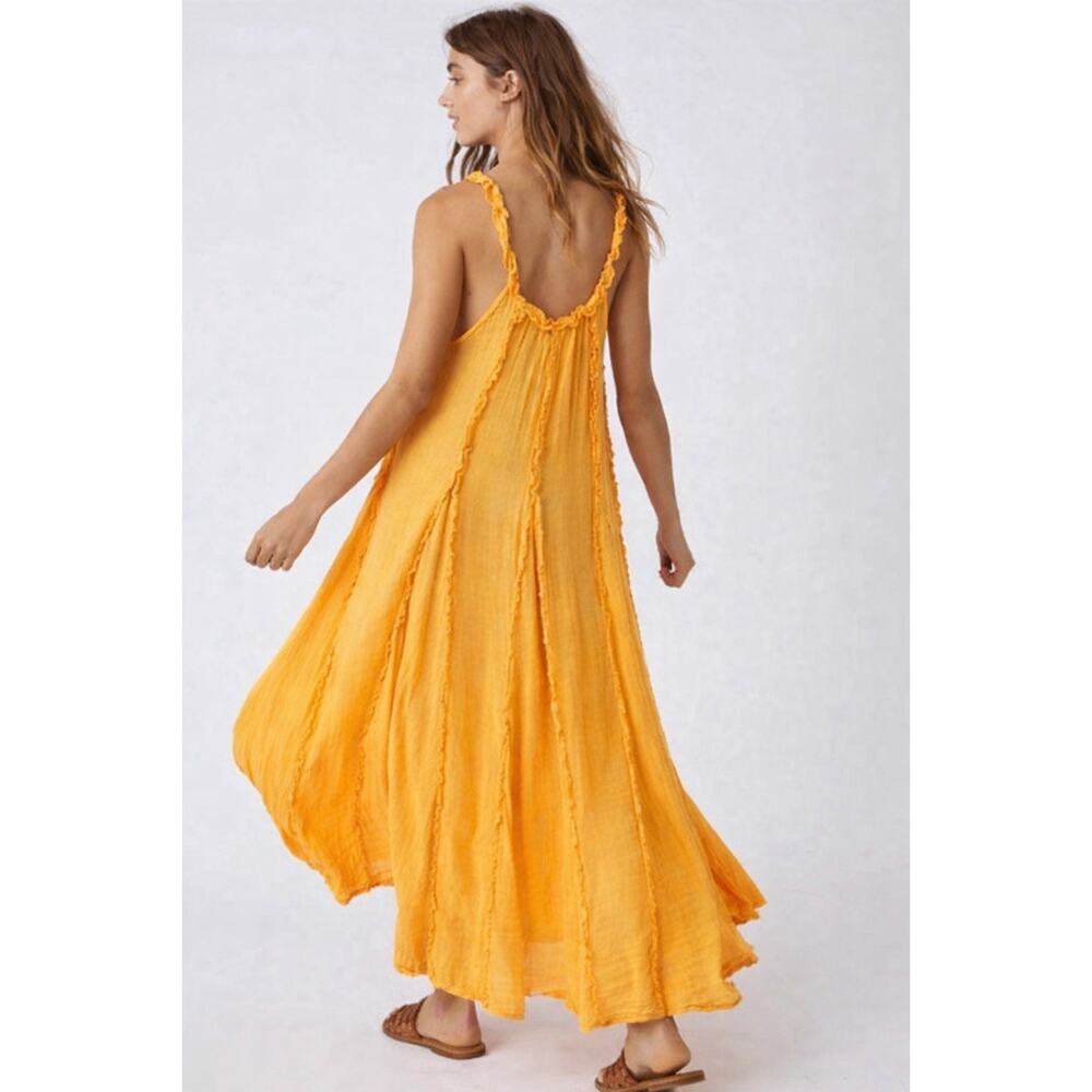 Free People McKinley Maxi Dress Large Yellow Boho Flowy Ruffle Oversized - Picture 2 of 8